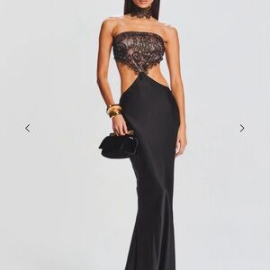 Retrofete Black Strapless Lace Cutout Evening Dress